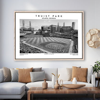 Truist Park Stadium Black And White, Atlanta Braves Baseball Stadium Wall Art Print, Framed Canvas Print Wall Art