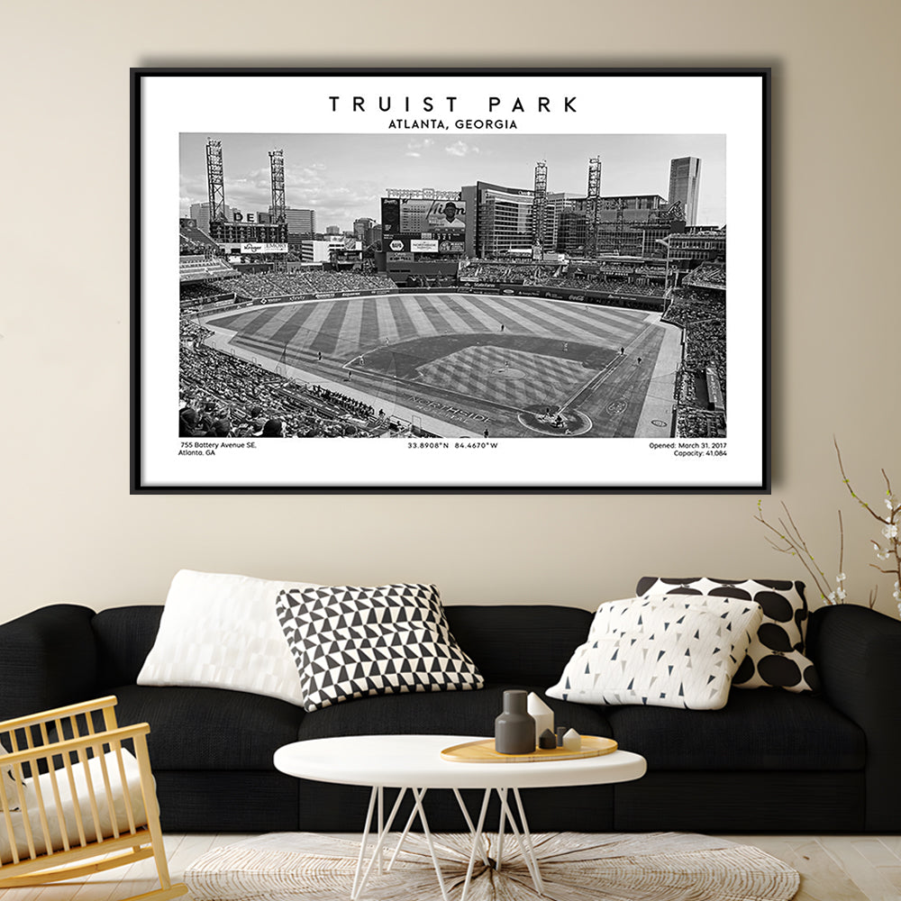 Truist Park Stadium Black And White, Atlanta Braves Baseball Stadium Wall Art Print, Framed Canvas Print Wall Art