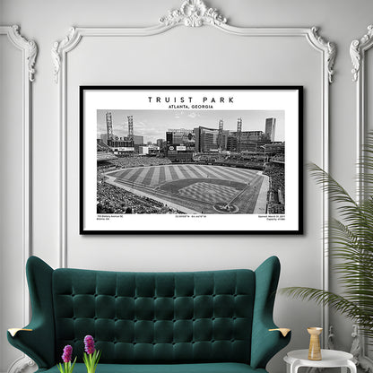Truist Park Stadium Black And White, Atlanta Braves Baseball Stadium Wall Art Print, Framed Art Print Wall Decor