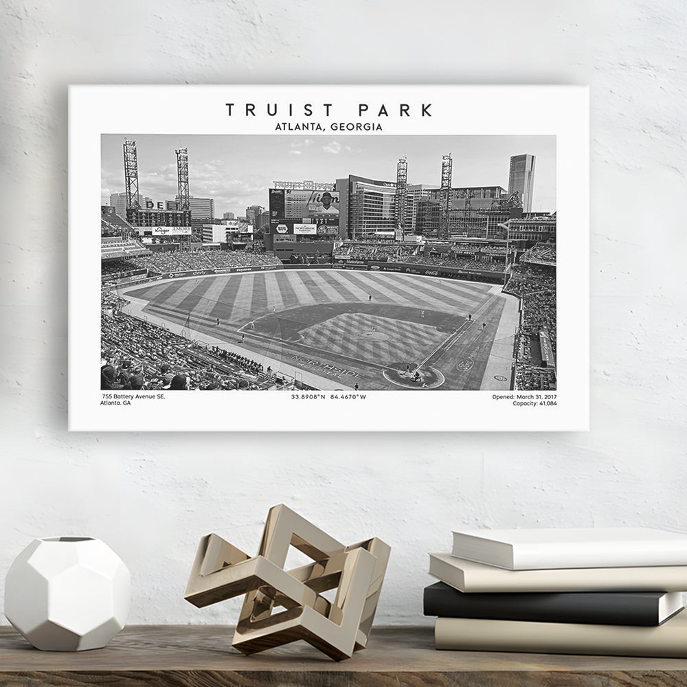 Truist Park Stadium Black And White, Atlanta Braves Baseball Stadium Wall Art Print, Canvas Print Wall Art, Man Cave Gift
