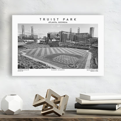Truist Park Stadium Black And White, Atlanta Braves Baseball Stadium Wall Art Print, Canvas Print Wall Art, Man Cave Gift