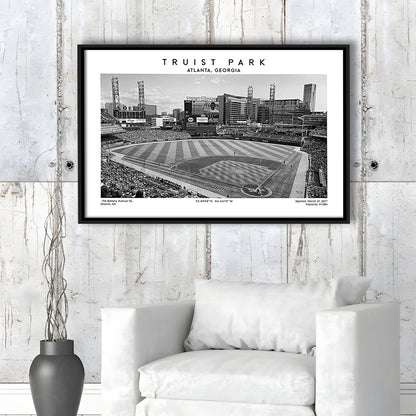 Truist Park Stadium Black And White, Atlanta Braves Baseball Stadium Wall Art Print, Framed Canvas Print Wall Art