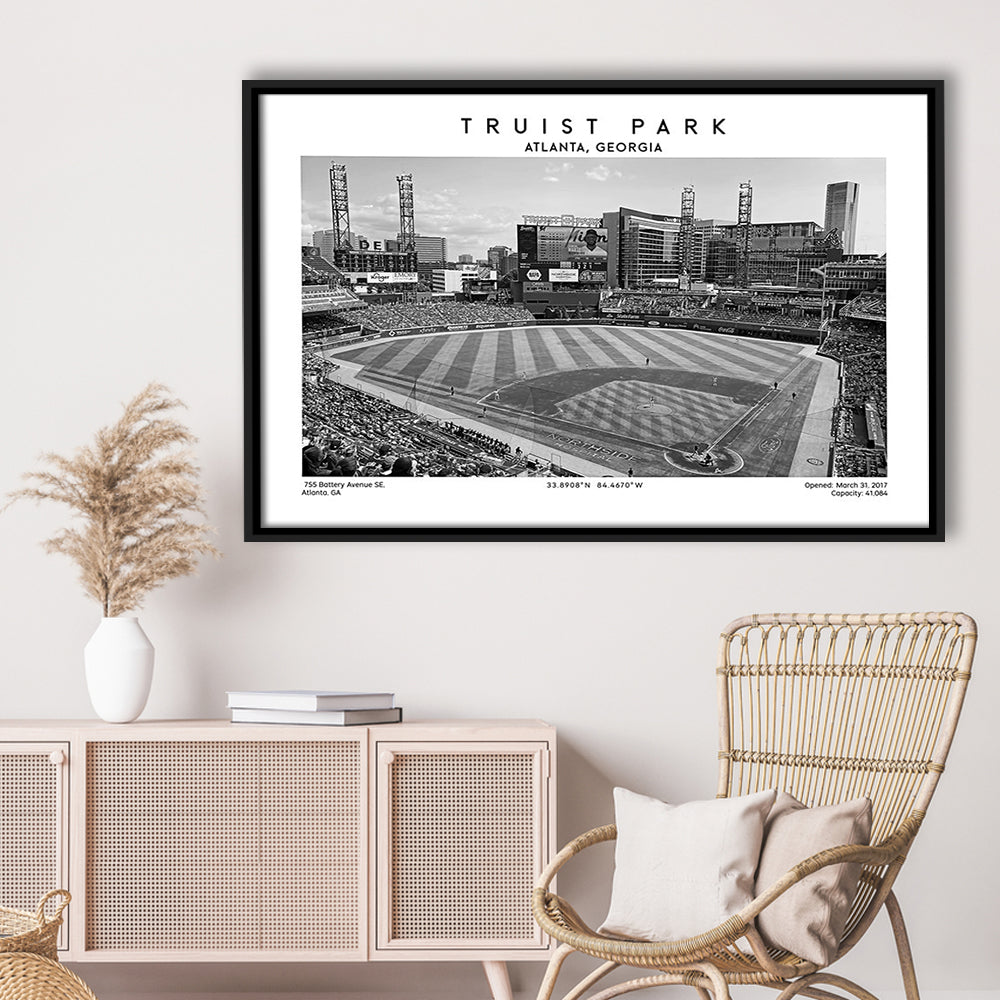 Truist Park Stadium Black And White, Atlanta Braves Baseball Stadium Wall Art Print, Framed Canvas Print Wall Art