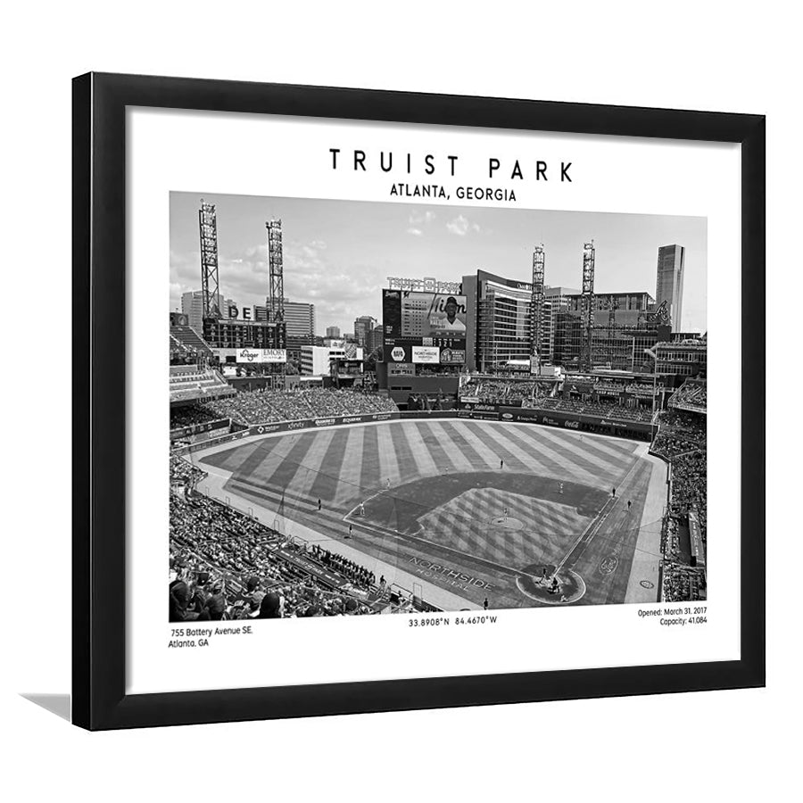 Truist Park Stadium Black And White, Atlanta Braves Baseball Stadium Wall Art Print, Framed Art Print Wall Decor