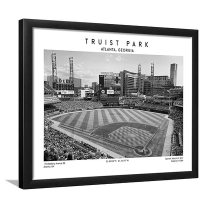 Truist Park Stadium Black And White, Atlanta Braves Baseball Stadium Wall Art Print, Framed Art Print Wall Decor