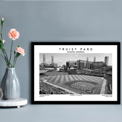 Truist Park Stadium Black And White, Atlanta Braves Baseball Stadium Wall Art Print, Framed Art Print Wall Decor