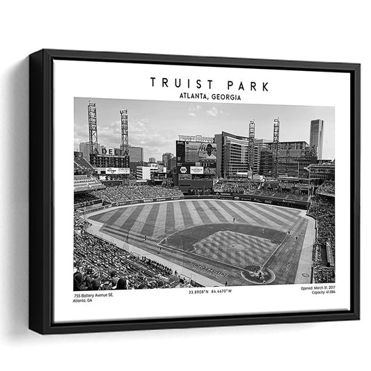 Truist Park Stadium Black And White, Atlanta Braves Baseball Stadium Wall Art Print, Framed Canvas Print Wall Art