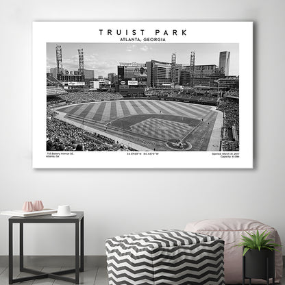 Truist Park Stadium Black And White, Atlanta Braves Baseball Stadium Wall Art Print, Canvas Print Wall Art, Man Cave Gift