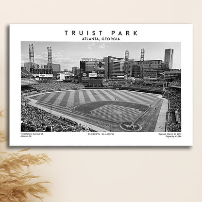 Truist Park Stadium Black And White, Atlanta Braves Baseball Stadium Wall Art Print, Canvas Print Wall Art, Man Cave Gift