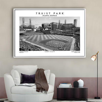 Truist Park Stadium Black And White, Atlanta Braves Baseball Stadium Wall Art Print, Framed Canvas Print Wall Art