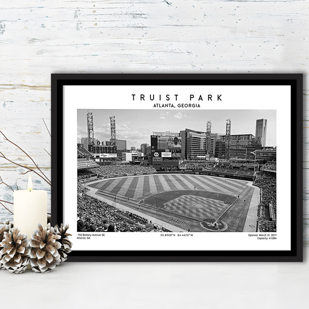 Truist Park Stadium Black And White, Atlanta Braves Baseball Stadium Wall Art Print, Framed Canvas Print Wall Art