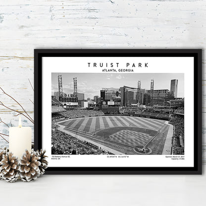 Truist Park Stadium Black And White, Atlanta Braves Baseball Stadium Wall Art Print, Framed Canvas Print Wall Art