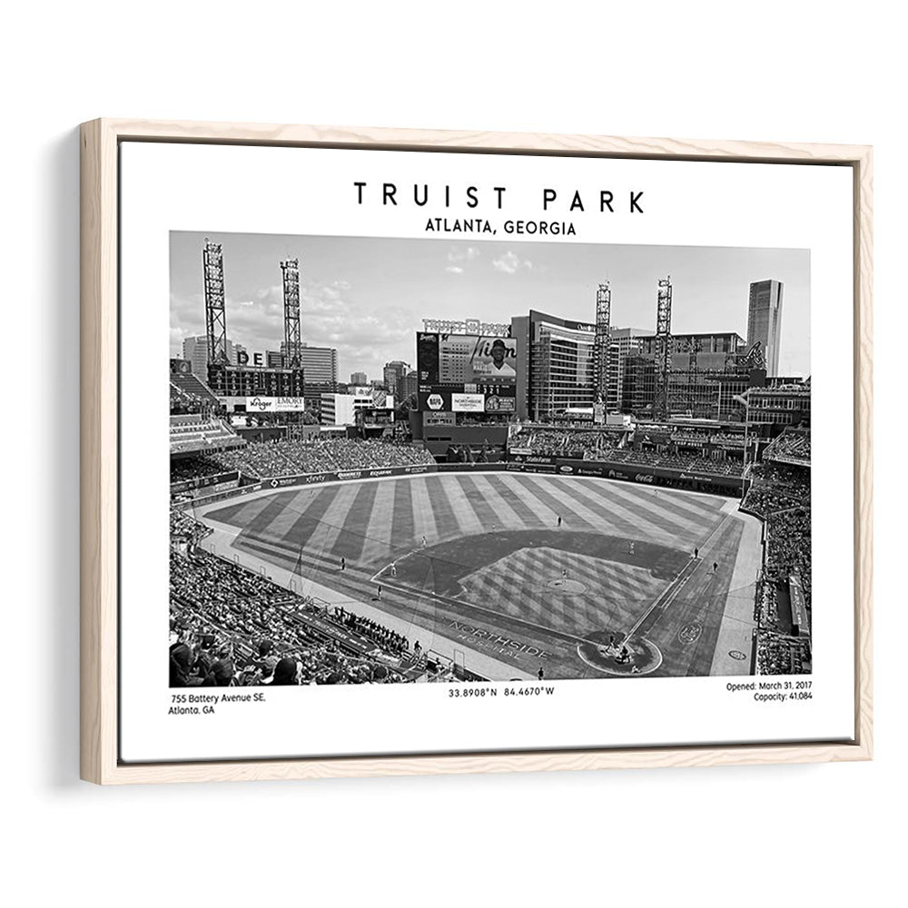 Truist Park Stadium Black And White, Atlanta Braves Baseball Stadium Wall Art Print, Framed Canvas Print Wall Art