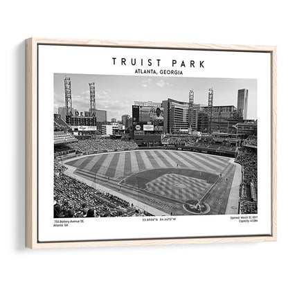 Truist Park Stadium Black And White, Atlanta Braves Baseball Stadium Wall Art Print, Framed Canvas Print Wall Art