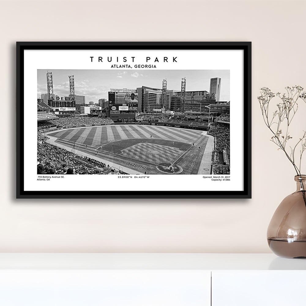 Truist Park Stadium Black And White, Atlanta Braves Baseball Stadium Wall Art Print, Framed Canvas Print Wall Art