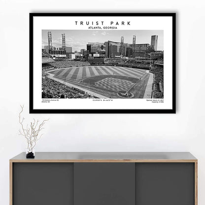 Truist Park Stadium Black And White, Atlanta Braves Baseball Stadium Wall Art Print, Framed Art Print Wall Decor