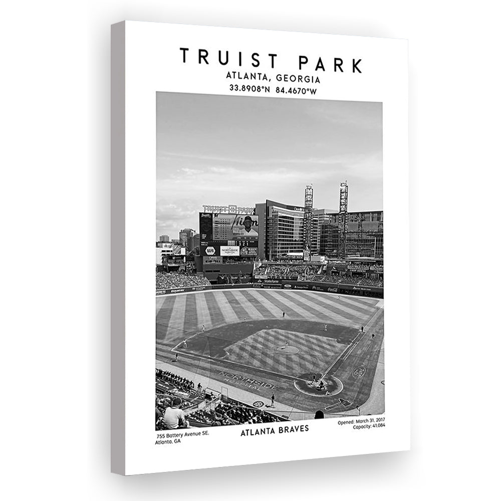 Truist Park Stadium Black And White, Atlanta Braves Baseball Stadium Wall Art Print, Canvas Prints Wall Art, Man Cave Decor