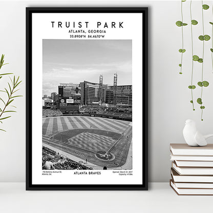 Truist Park Stadium Black And White, Atlanta Braves Baseball Stadium Wall Art Print, Framed Canvas Prints Wall Art