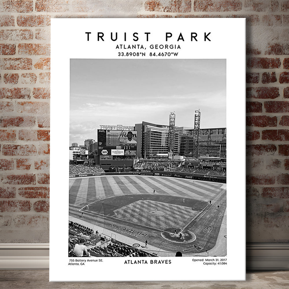 Truist Park Stadium Black And White, Atlanta Braves Baseball Stadium Wall Art Print, Canvas Prints Wall Art, Man Cave Decor