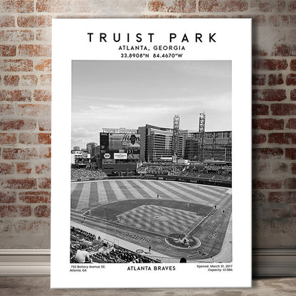 Truist Park Stadium Black And White, Atlanta Braves Baseball Stadium Wall Art Print, Canvas Prints Wall Art, Man Cave Decor