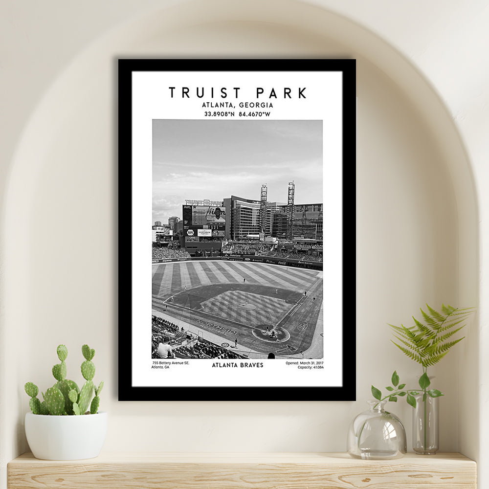 Truist Park Stadium Black And White, Atlanta Braves Baseball Stadium Wall Art Print, Framed Art Prints Wall Decor