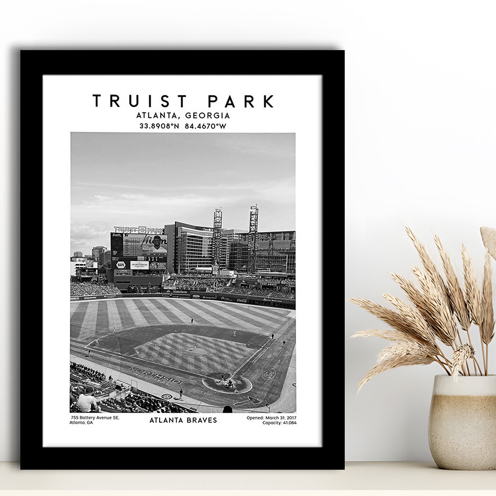 Truist Park Stadium Black And White, Atlanta Braves Baseball Stadium Wall Art Print, Framed Art Prints Wall Decor