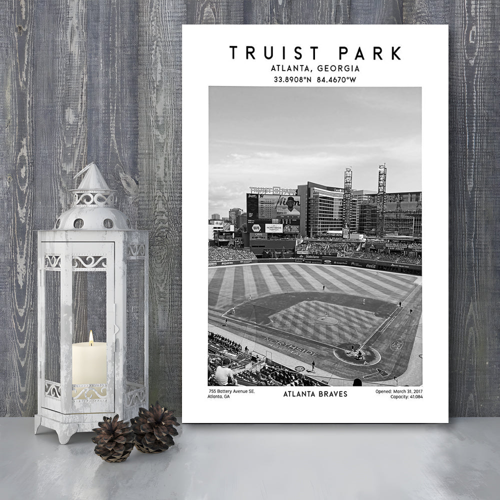 Truist Park Stadium Black And White, Atlanta Braves Baseball Stadium Wall Art Print, Canvas Prints Wall Art, Man Cave Decor