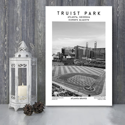 Truist Park Stadium Black And White, Atlanta Braves Baseball Stadium Wall Art Print, Canvas Prints Wall Art, Man Cave Decor