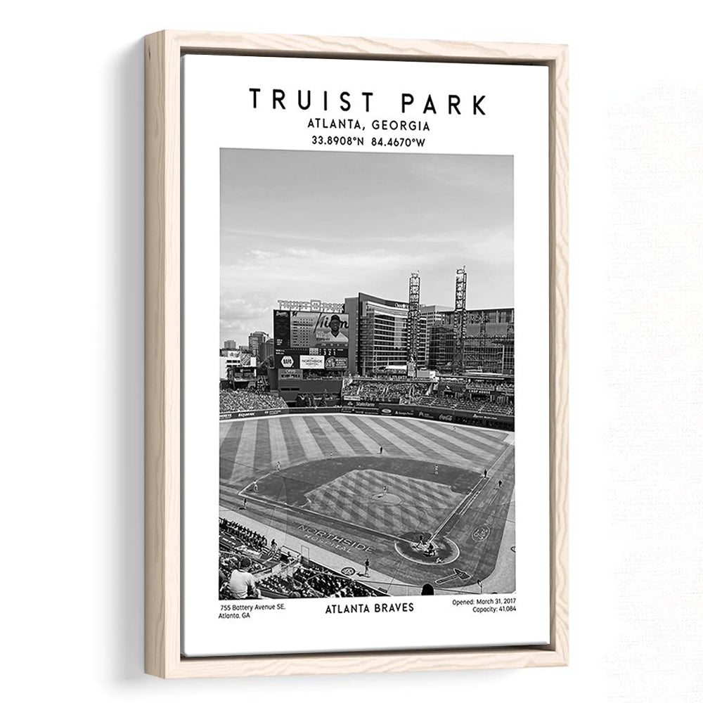 Truist Park Stadium Black And White, Atlanta Braves Baseball Stadium Wall Art Print, Framed Canvas Prints Wall Art
