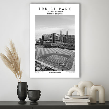 Truist Park Stadium Black And White, Atlanta Braves Baseball Stadium Wall Art Print, Canvas Prints Wall Art, Man Cave Decor
