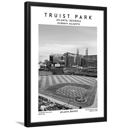 Truist Park Stadium Black And White, Atlanta Braves Baseball Stadium Wall Art Print, Framed Art Prints Wall Decor