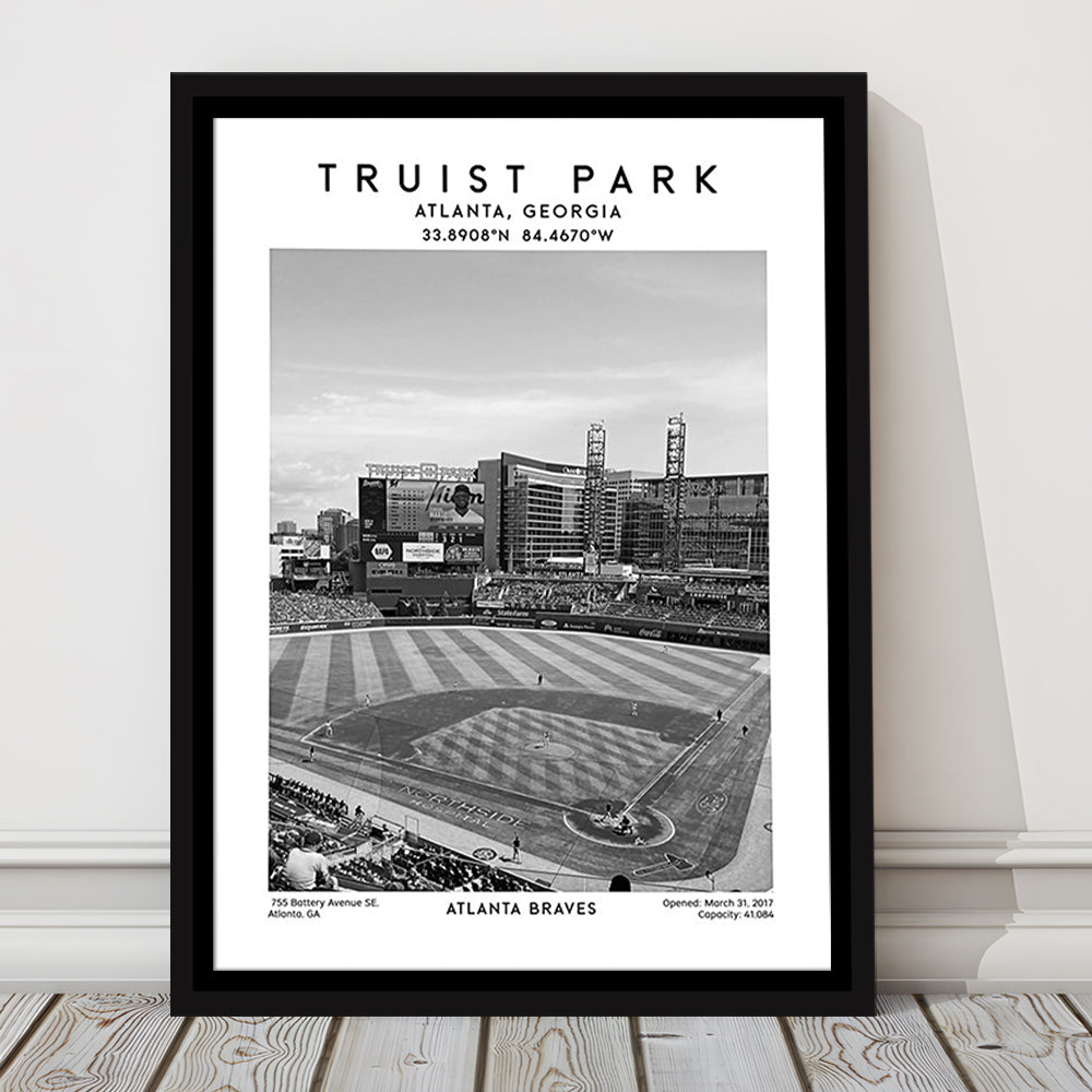 Truist Park Stadium Black And White, Atlanta Braves Baseball Stadium Wall Art Print, Framed Canvas Prints Wall Art