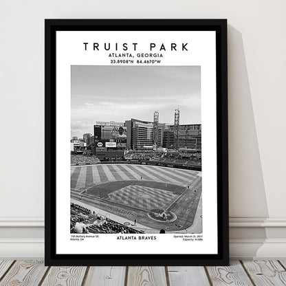 Truist Park Stadium Black And White, Atlanta Braves Baseball Stadium Wall Art Print, Framed Canvas Prints Wall Art