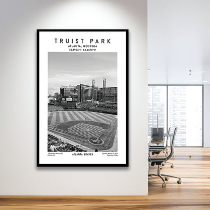 Truist Park Stadium Black And White, Atlanta Braves Baseball Stadium Wall Art Print, Framed Art Prints Wall Decor