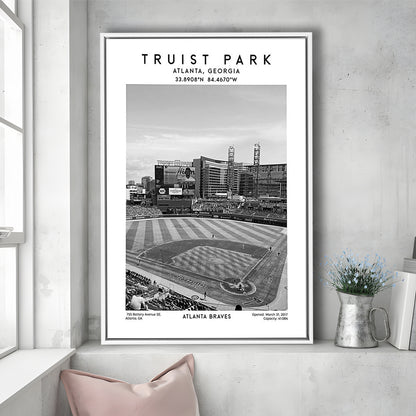Truist Park Stadium Black And White, Atlanta Braves Baseball Stadium Wall Art Print, Framed Canvas Prints Wall Art