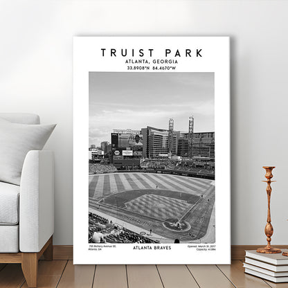 Truist Park Stadium Black And White, Atlanta Braves Baseball Stadium Wall Art Print, Canvas Prints Wall Art, Man Cave Decor