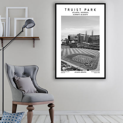 Truist Park Stadium Black And White, Atlanta Braves Baseball Stadium Wall Art Print, Framed Canvas Prints Wall Art