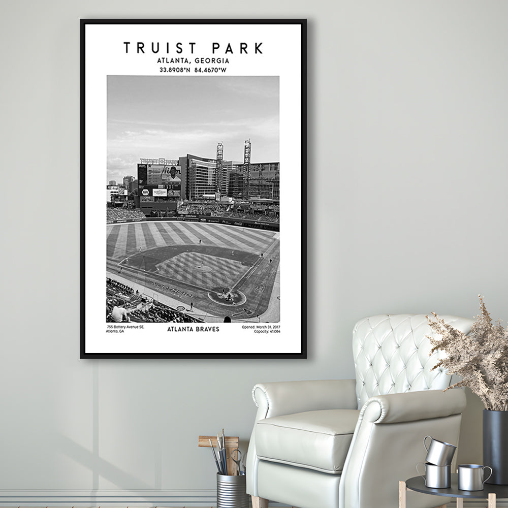 Truist Park Stadium Black And White, Atlanta Braves Baseball Stadium Wall Art Print, Framed Canvas Prints Wall Art