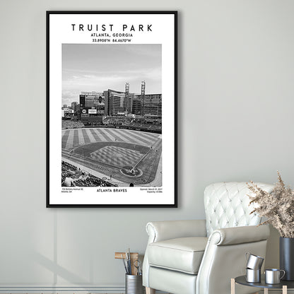 Truist Park Stadium Black And White, Atlanta Braves Baseball Stadium Wall Art Print, Framed Canvas Prints Wall Art