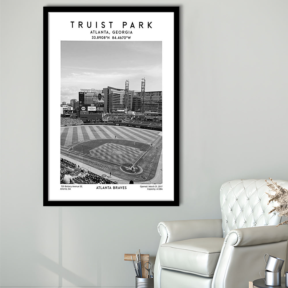 Truist Park Stadium Black And White, Atlanta Braves Baseball Stadium Wall Art Print, Framed Art Prints Wall Decor