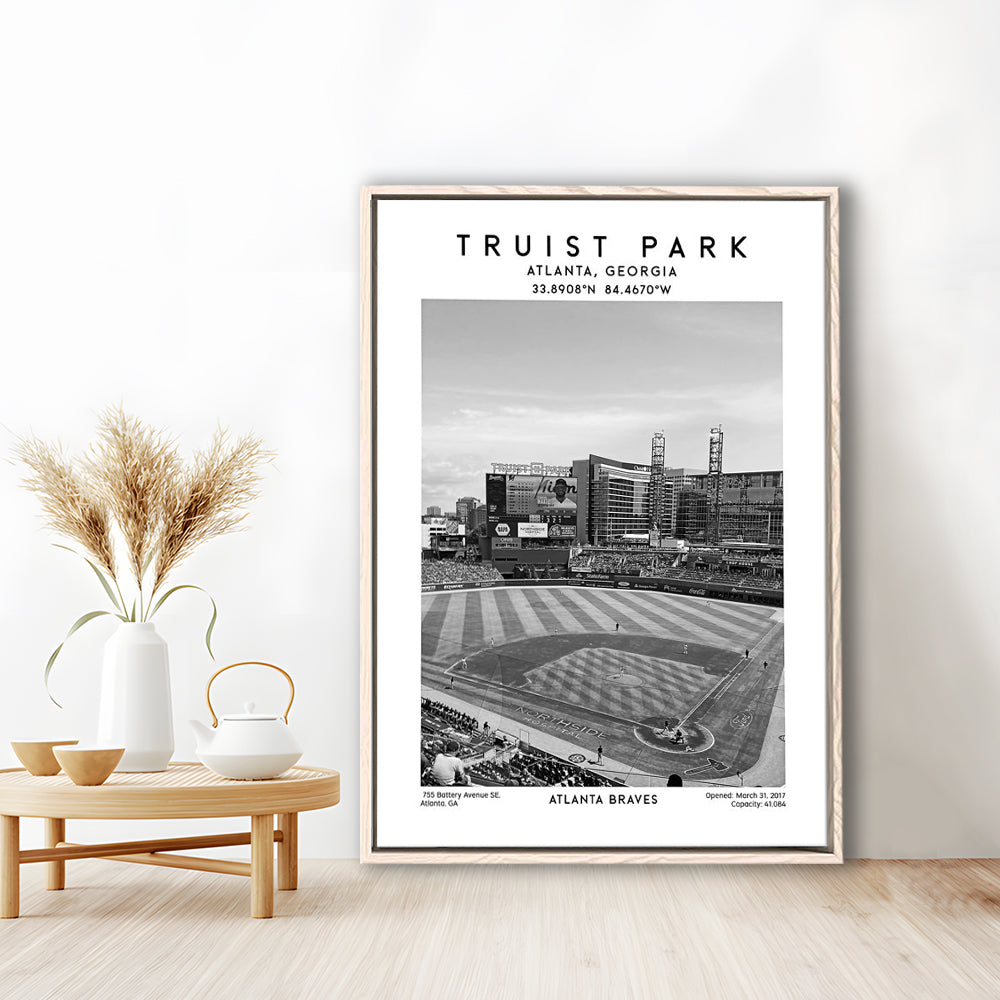 Truist Park Stadium Black And White, Atlanta Braves Baseball Stadium Wall Art Print, Framed Canvas Prints Wall Art