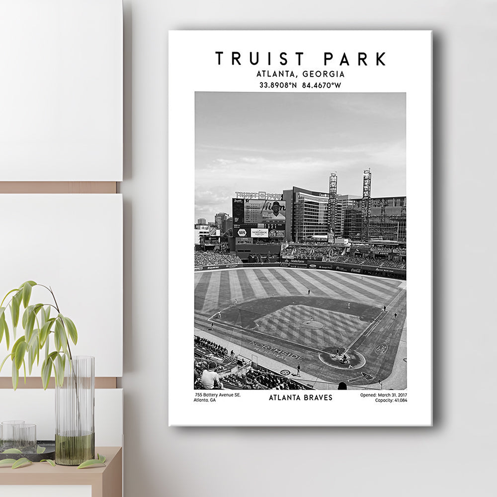 Truist Park Stadium Black And White, Atlanta Braves Baseball Stadium Wall Art Print, Canvas Prints Wall Art, Man Cave Decor