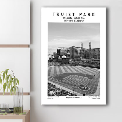 Truist Park Stadium Black And White, Atlanta Braves Baseball Stadium Wall Art Print, Canvas Prints Wall Art, Man Cave Decor