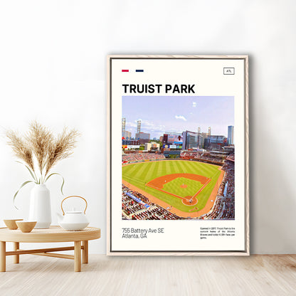 Truist Park Print, Atlanta Braves Stadium Canvas Art, Man Cave Gift, Floating Framed Canvas Print Wall Art