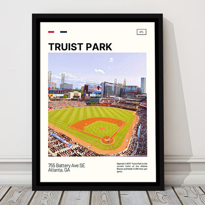 Truist Park Print, Atlanta Braves Stadium Canvas Art, Man Cave Gift, Floating Framed Canvas Print Wall Art