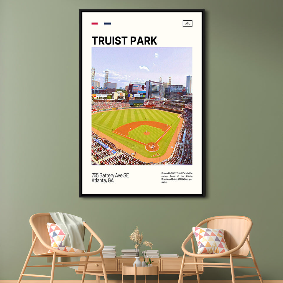 Truist Park Print, Atlanta Braves Stadium Canvas Art, Man Cave Gift, Floating Framed Canvas Print Wall Art