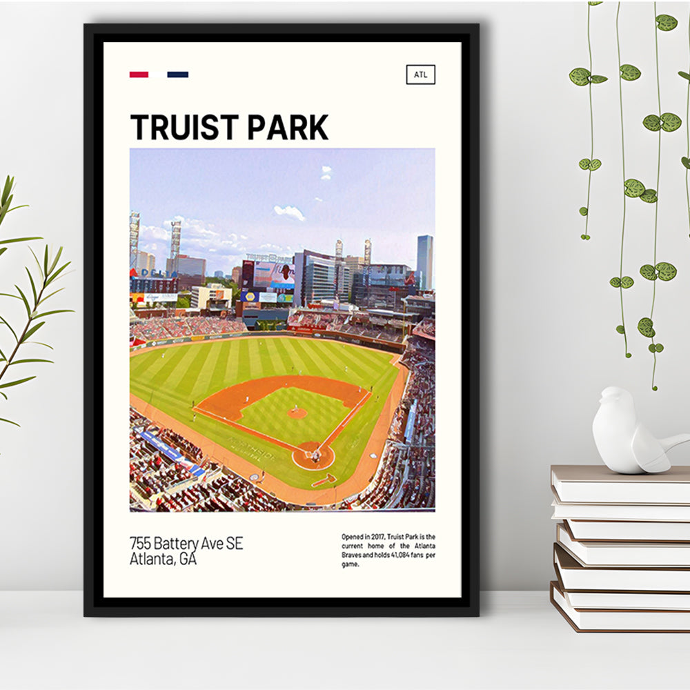 Truist Park Print, Atlanta Braves Stadium Canvas Art, Man Cave Gift, Floating Framed Canvas Print Wall Art