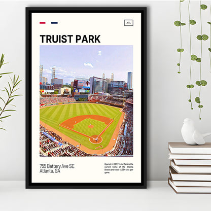 Truist Park Print, Atlanta Braves Stadium Canvas Art, Man Cave Gift, Floating Framed Canvas Print Wall Art