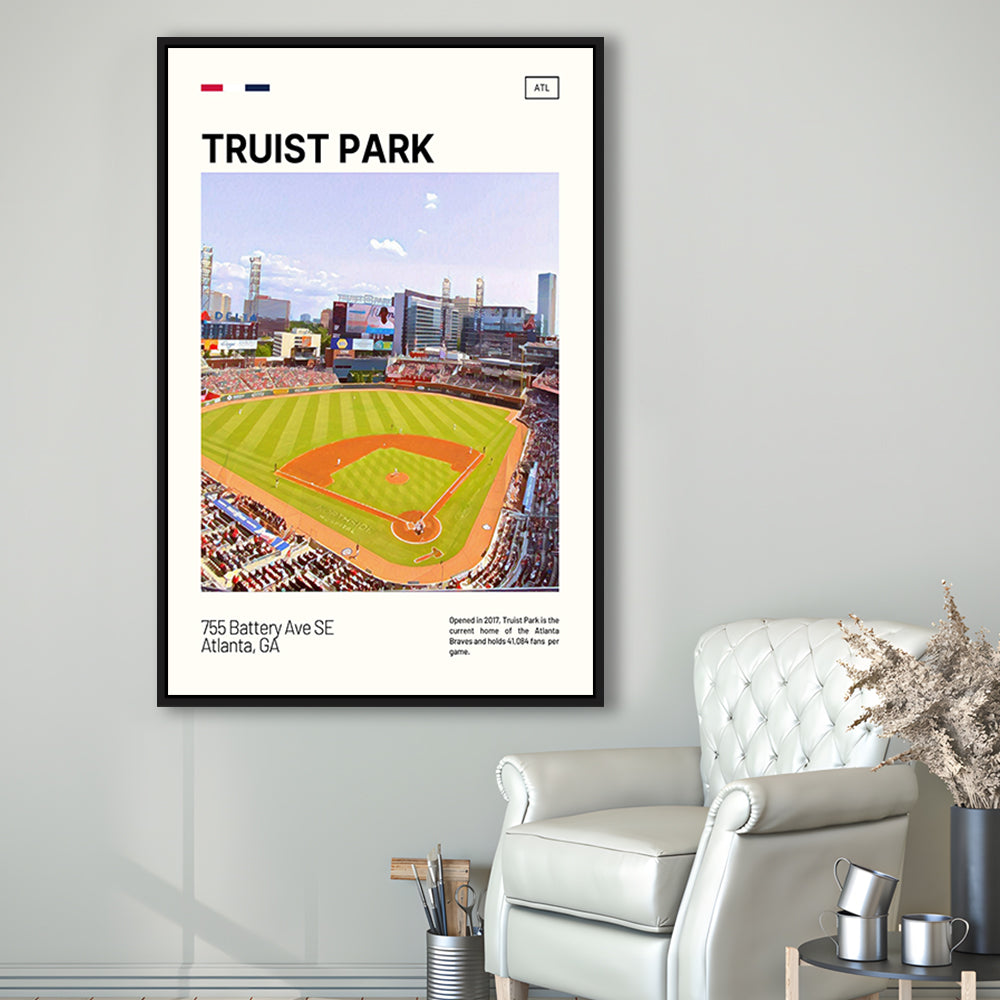 Truist Park Print, Atlanta Braves Stadium Canvas Art, Man Cave Gift, Floating Framed Canvas Print Wall Art