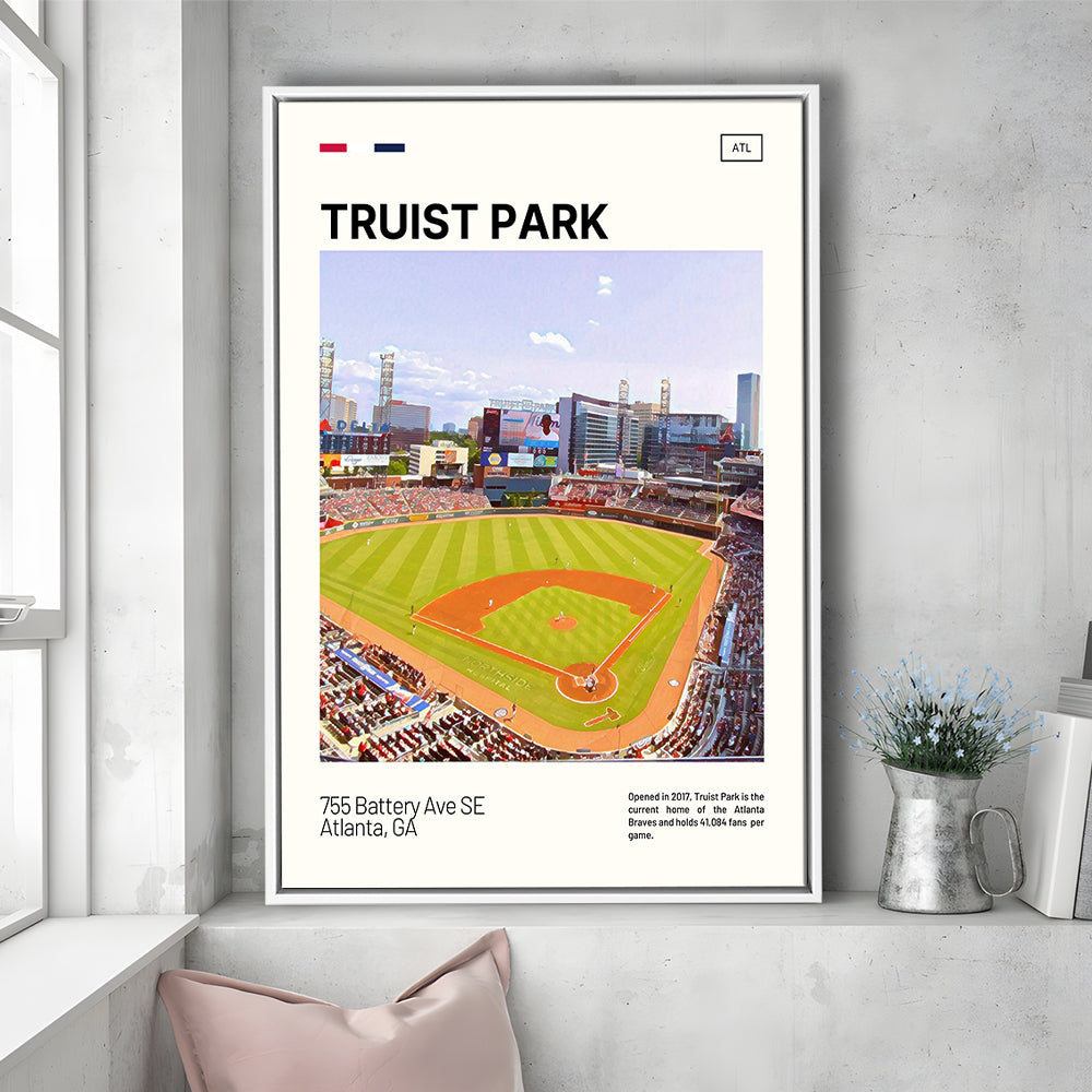 Truist Park Print, Atlanta Braves Stadium Canvas Art, Man Cave Gift, Floating Framed Canvas Print Wall Art